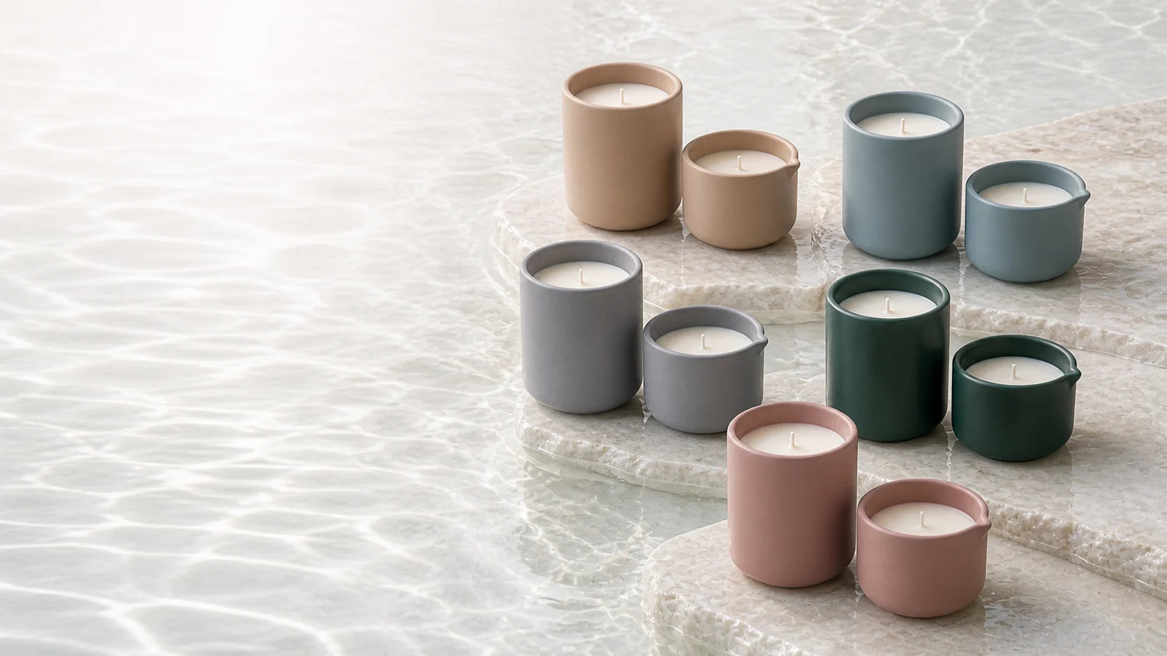 The five EVODUCK Mood colors across Room and Body candle forms