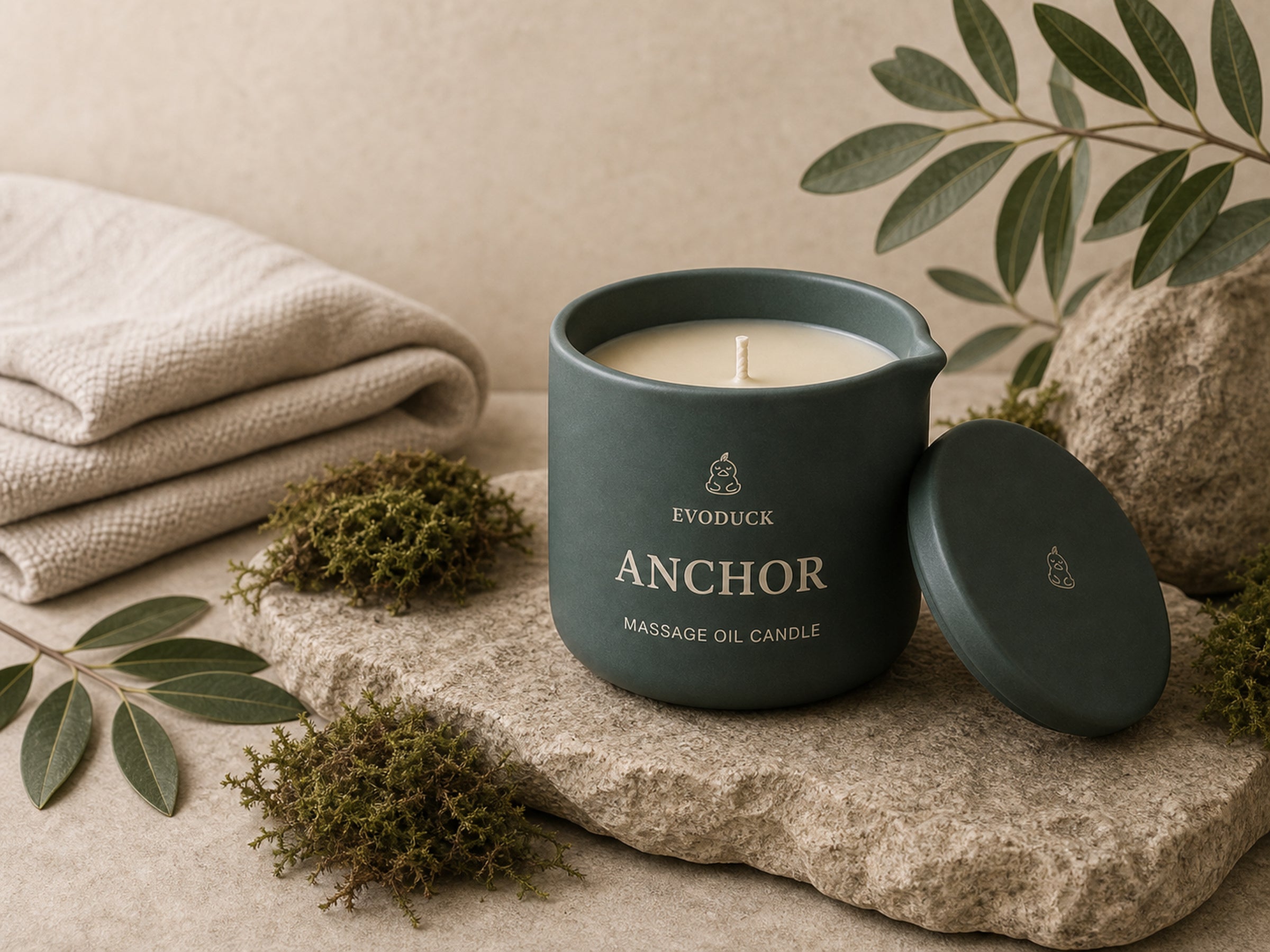 EVODUCK Anchor massage oil candle 04 mood lifestyle product image.