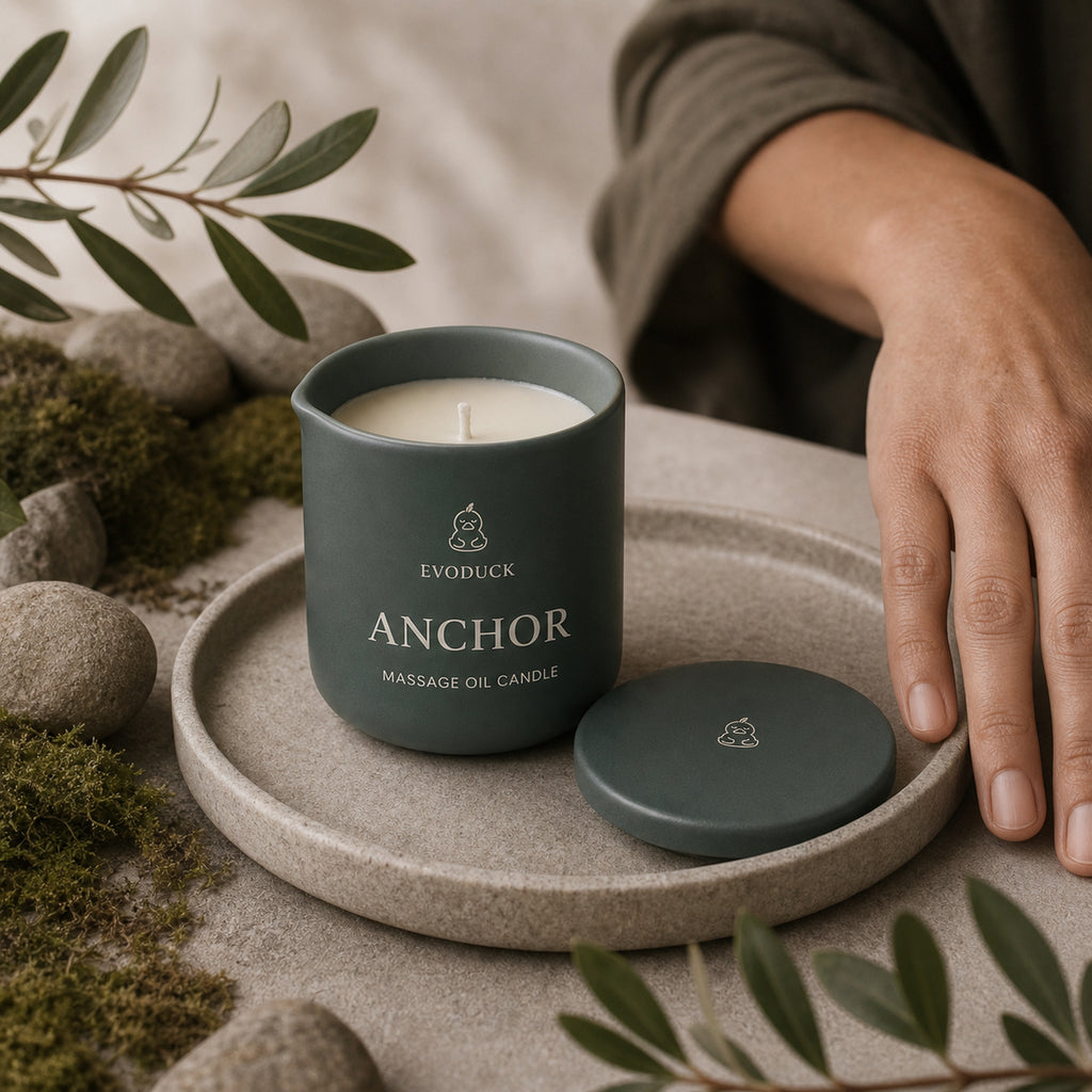EVODUCK Anchor massage oil candle 07 safety scale product image.
