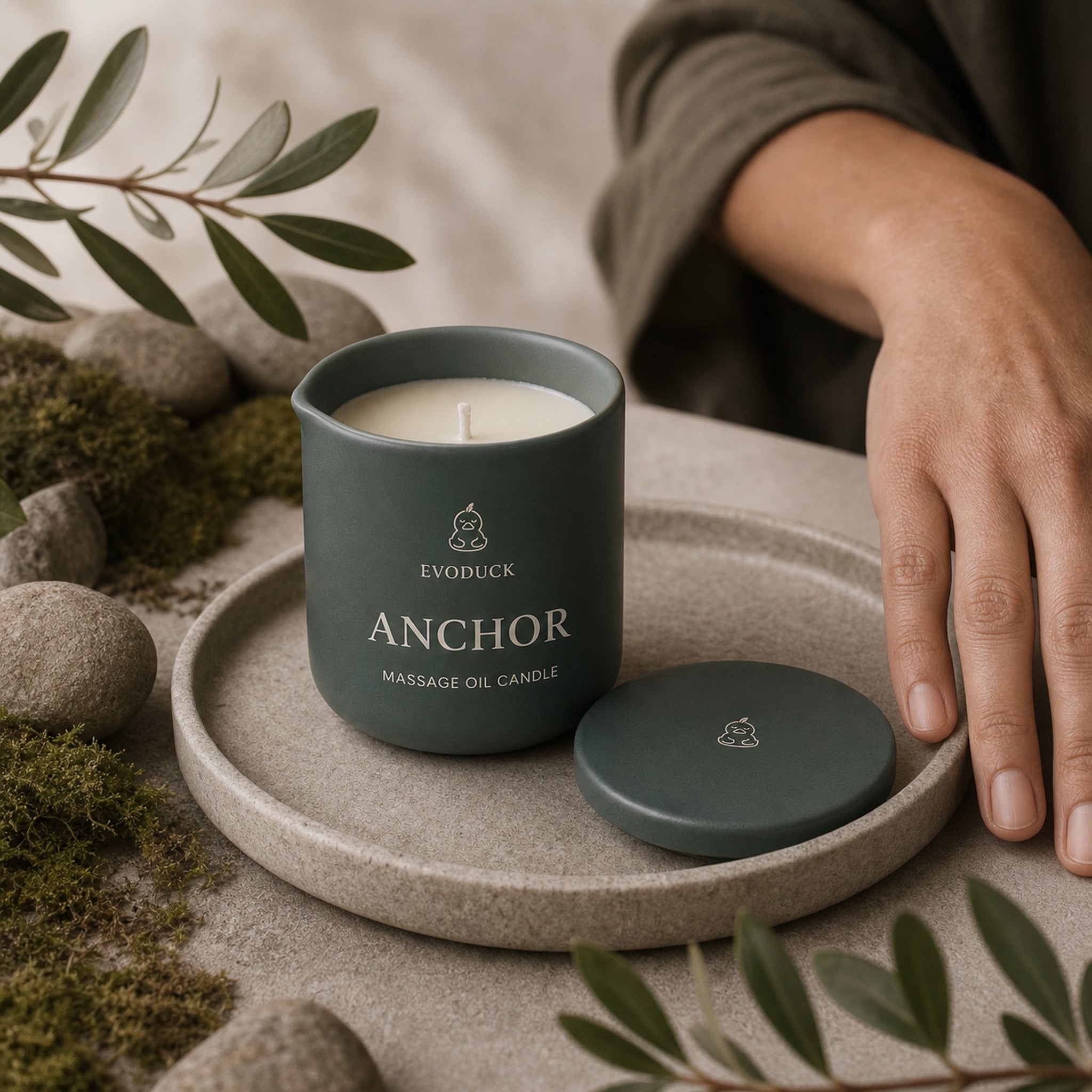 EVODUCK Anchor massage oil candle 07 safety scale product image.