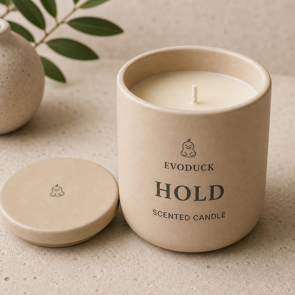 EVODUCK Hold scented candle 02 angle detail product image.
