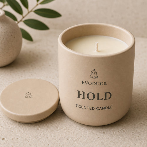 EVODUCK Hold scented candle 02 angle detail product image.