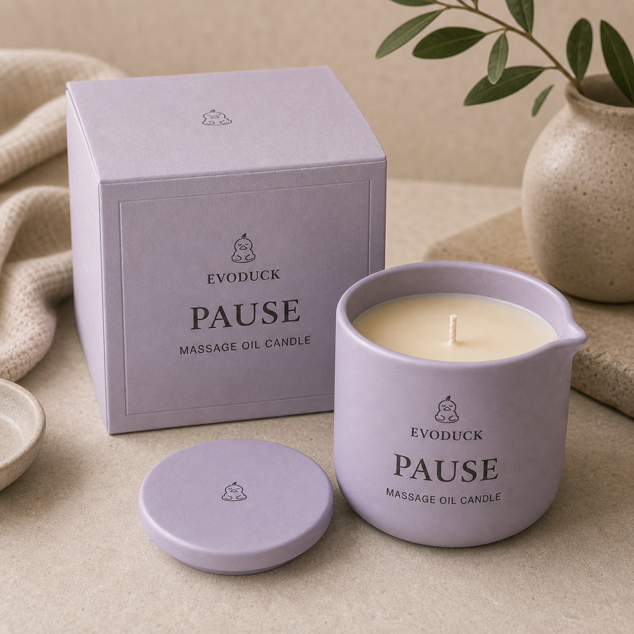 EVODUCK Pause massage oil candle 03 packaging product image.