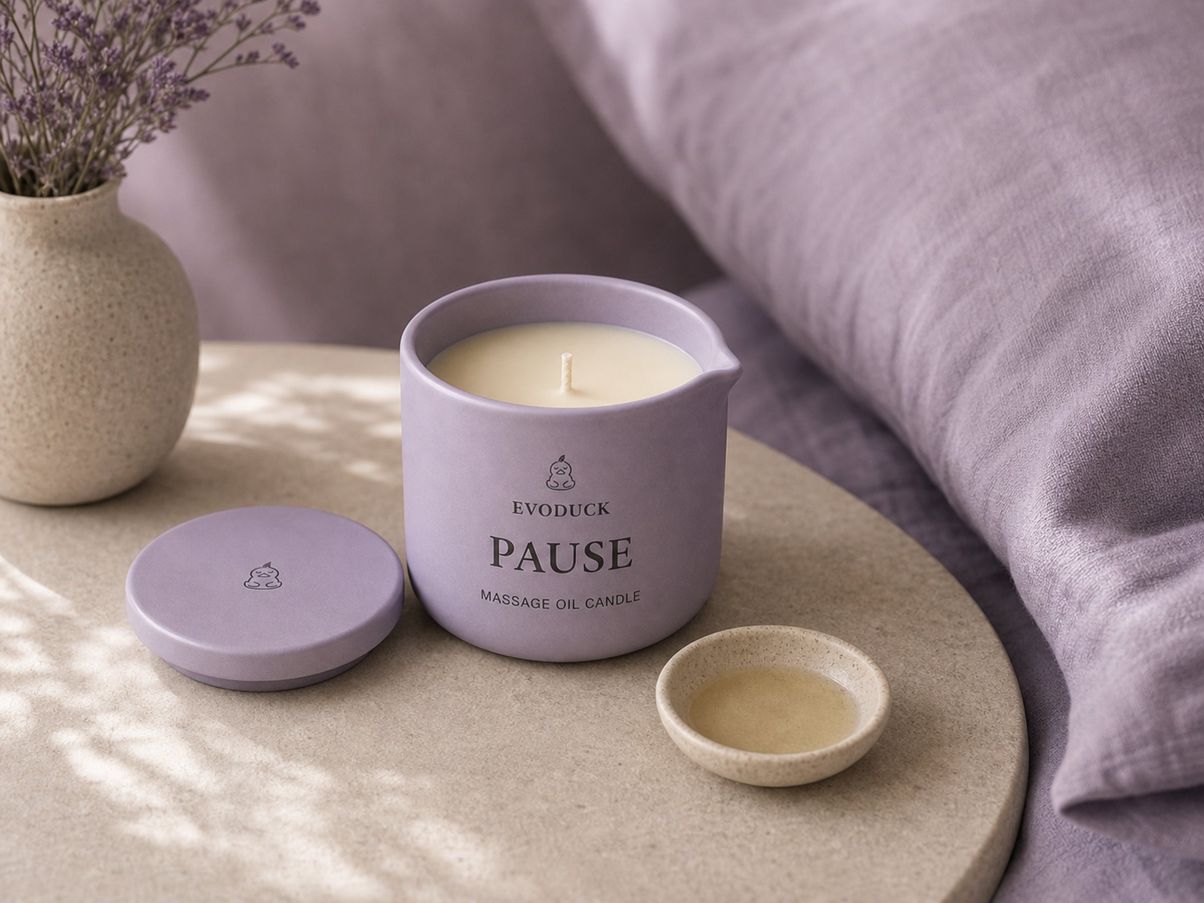 EVODUCK Pause massage oil candle 04 mood lifestyle product image.