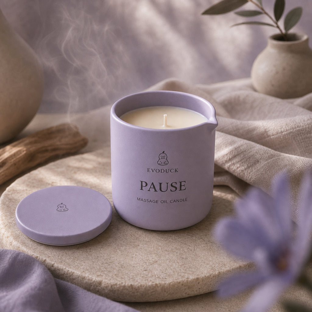 EVODUCK Pause massage oil candle 06 scent texture product image.