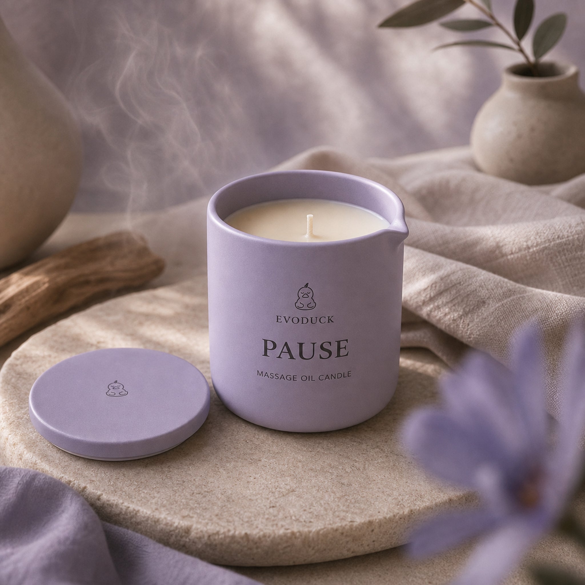 EVODUCK Pause massage oil candle 06 scent texture product image.