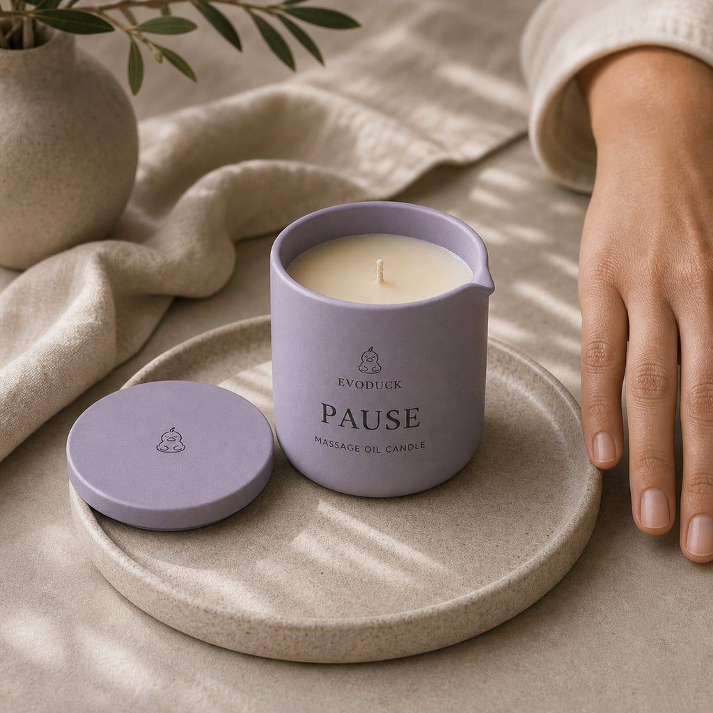 EVODUCK Pause massage oil candle 07 safety scale product image.