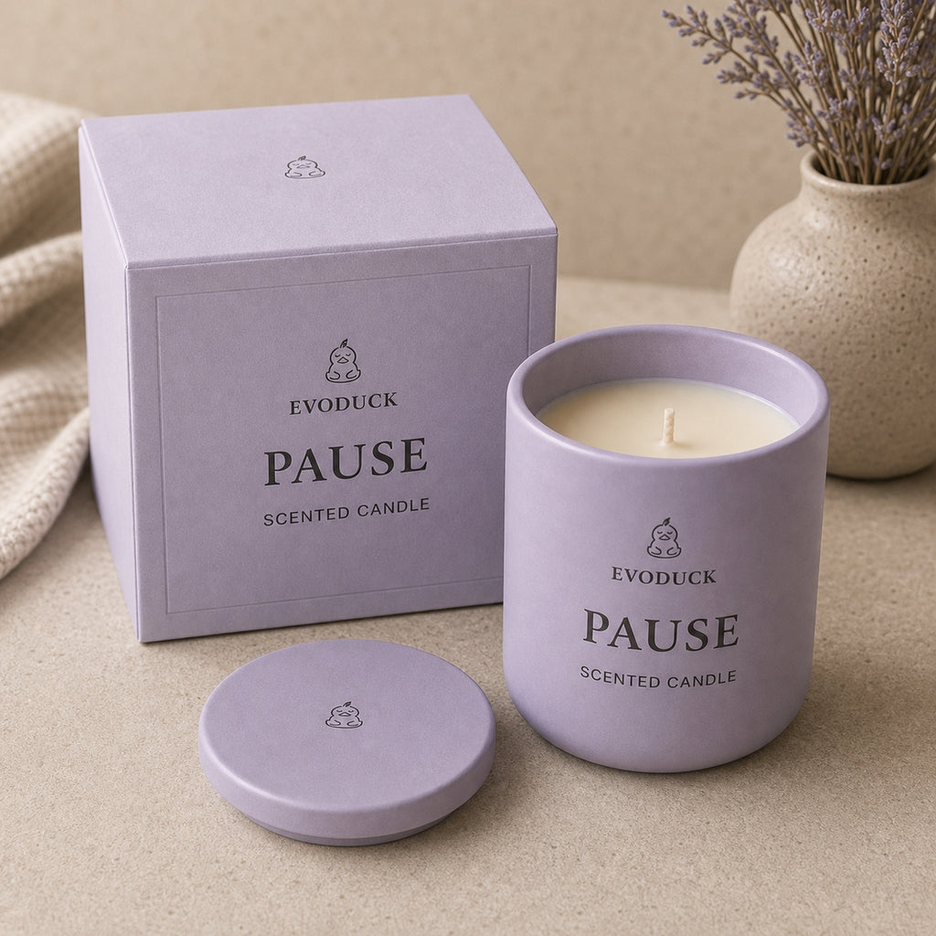 EVODUCK Pause scented candle 03 packaging product image.
