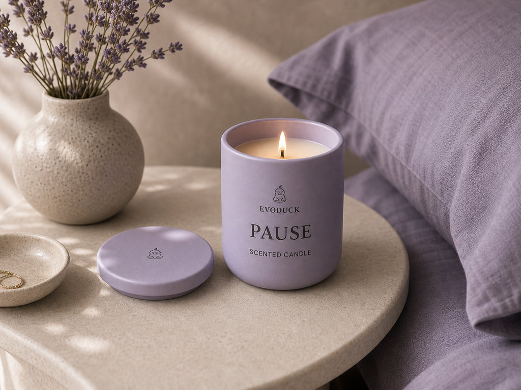 EVODUCK Pause scented candle 04 mood lifestyle product image.