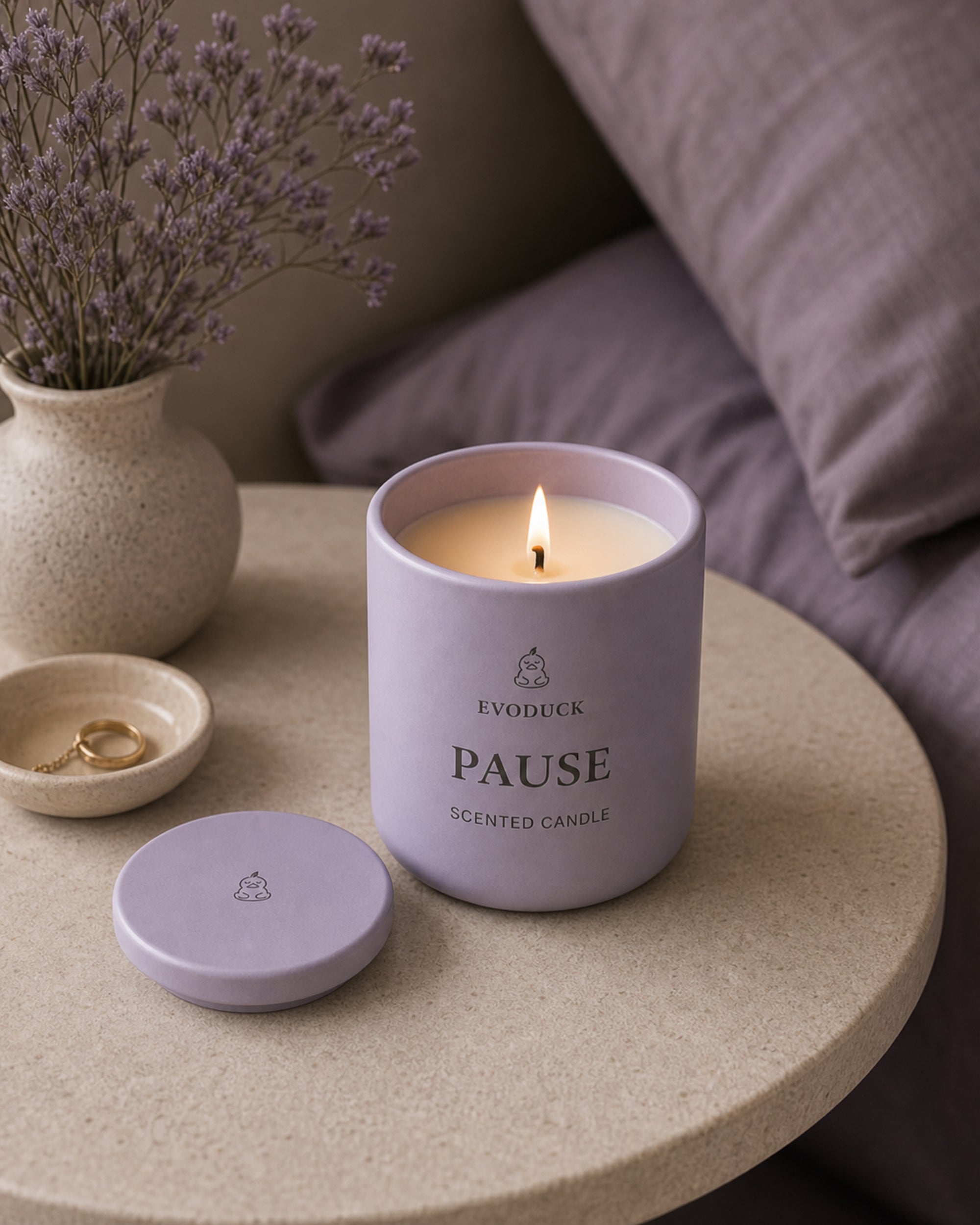 EVODUCK Pause scented candle 05 ritual use product image.