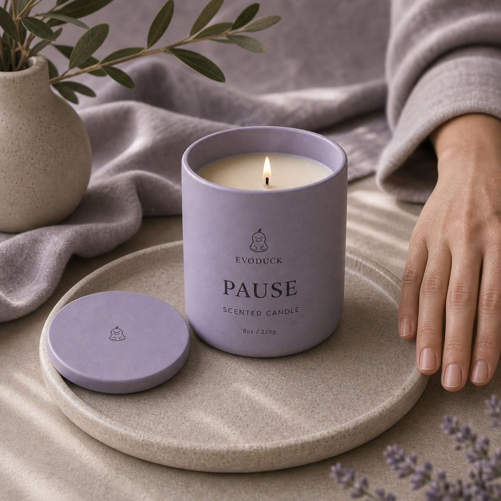 EVODUCK Pause scented candle 07 safety scale product image.