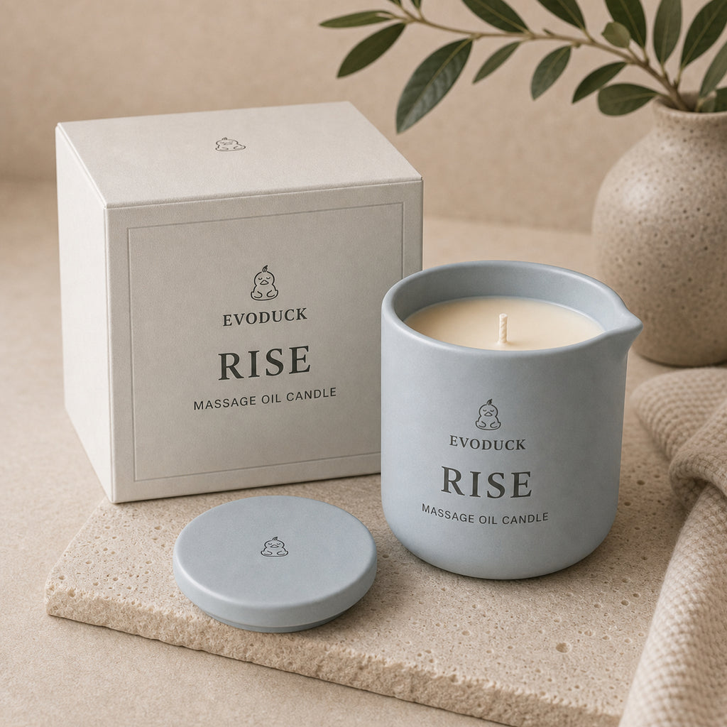 EVODUCK Rise massage oil candle 03 packaging product image.
