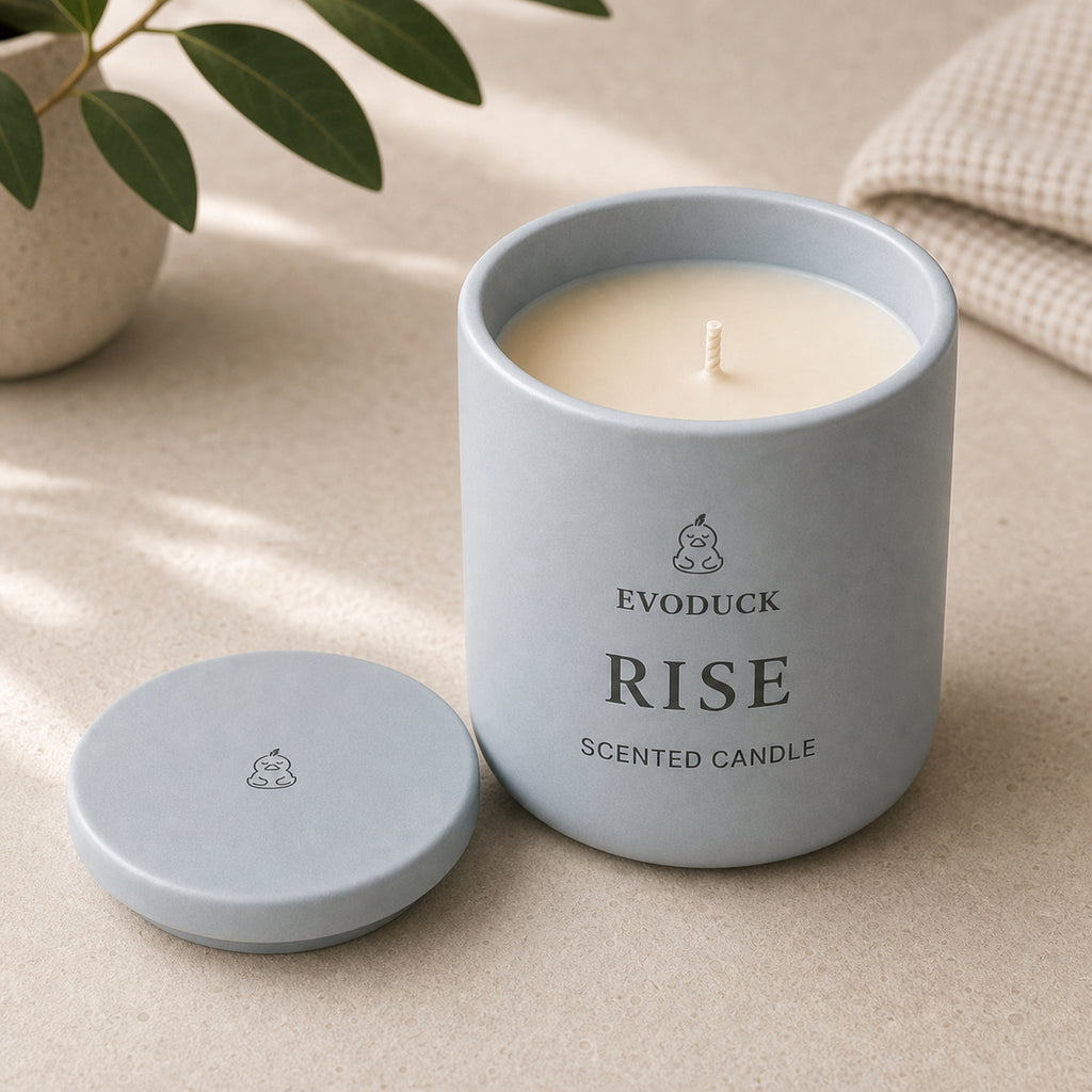 EVODUCK Rise scented candle 02 angle detail product image.