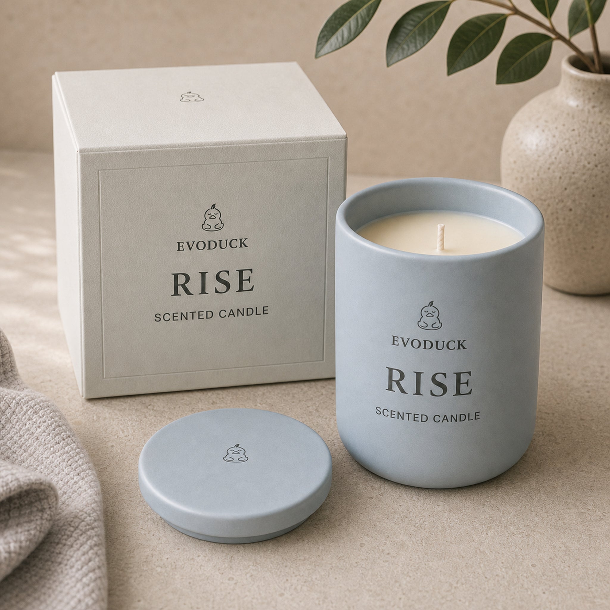 EVODUCK Rise scented candle 03 packaging product image.
