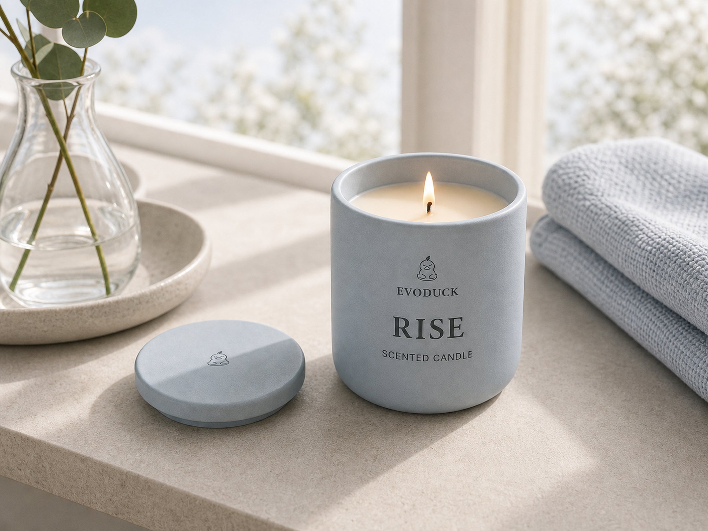 EVODUCK Rise scented candle 04 mood lifestyle product image.