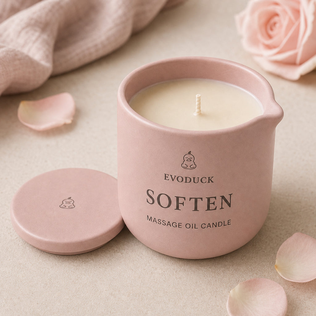 EVODUCK Soften massage oil candle 02 angle detail product image.