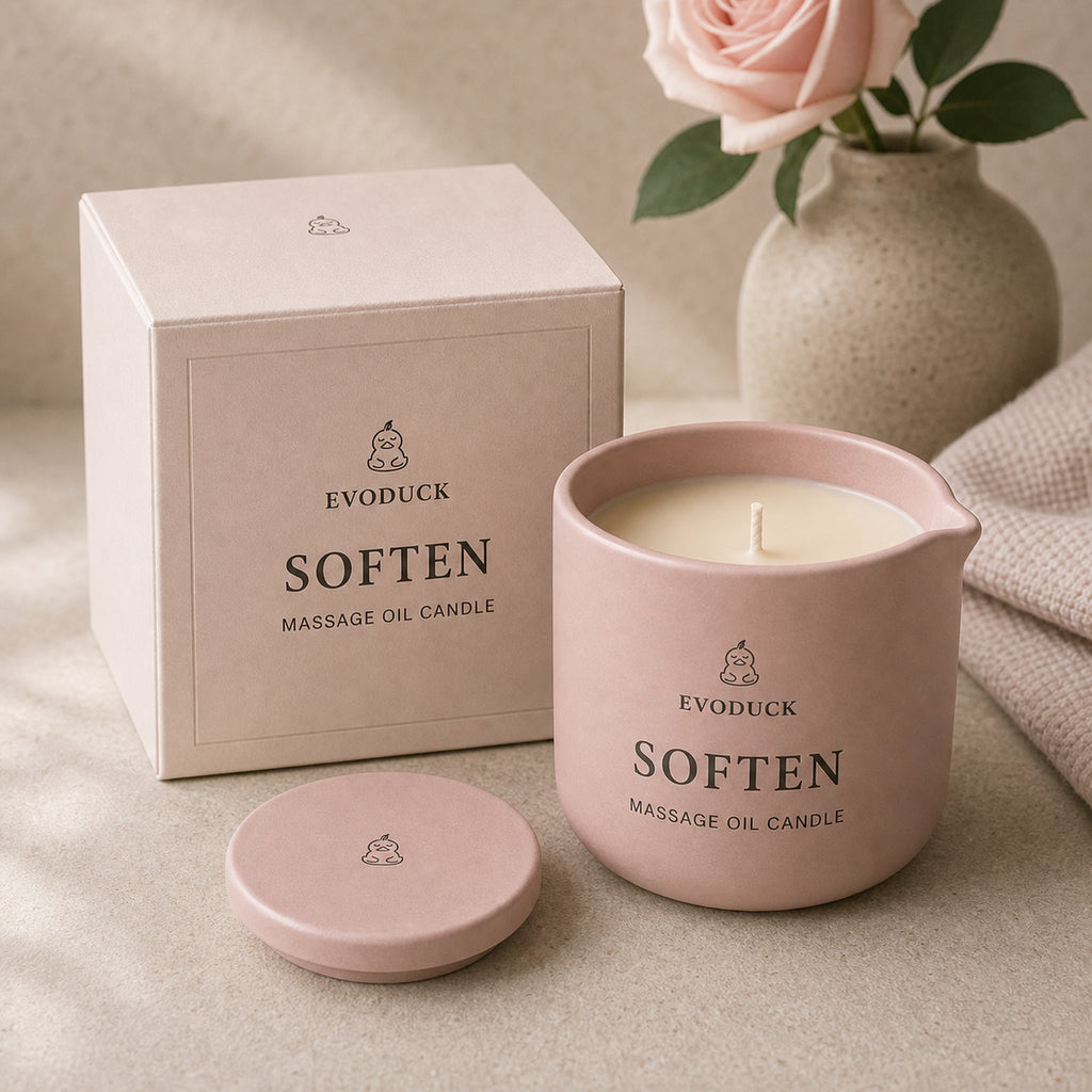 EVODUCK Soften massage oil candle 03 packaging product image.