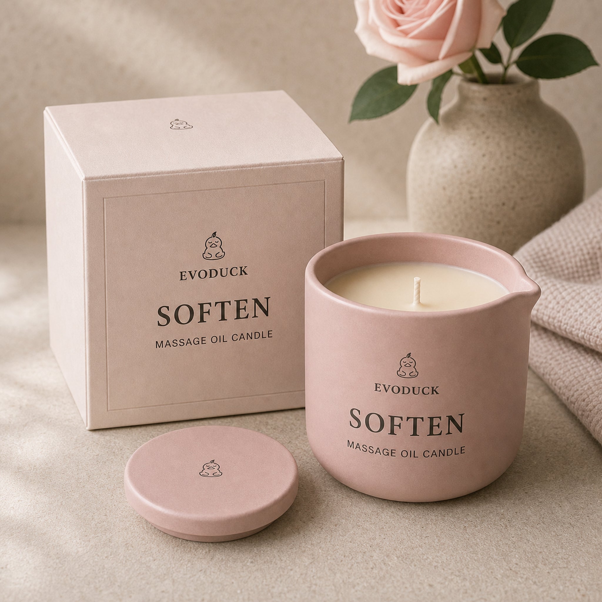 EVODUCK Soften massage oil candle 03 packaging product image.