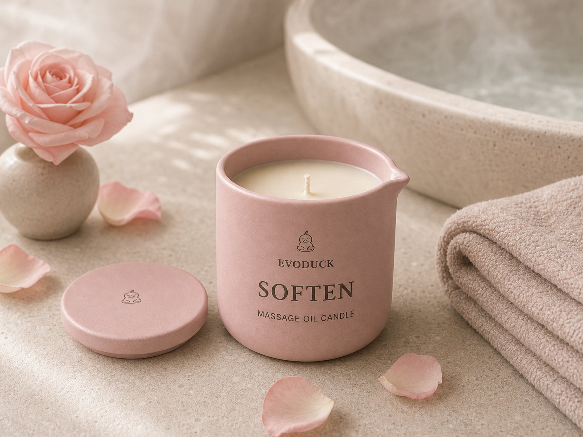 EVODUCK Soften massage oil candle 04 mood lifestyle product image.