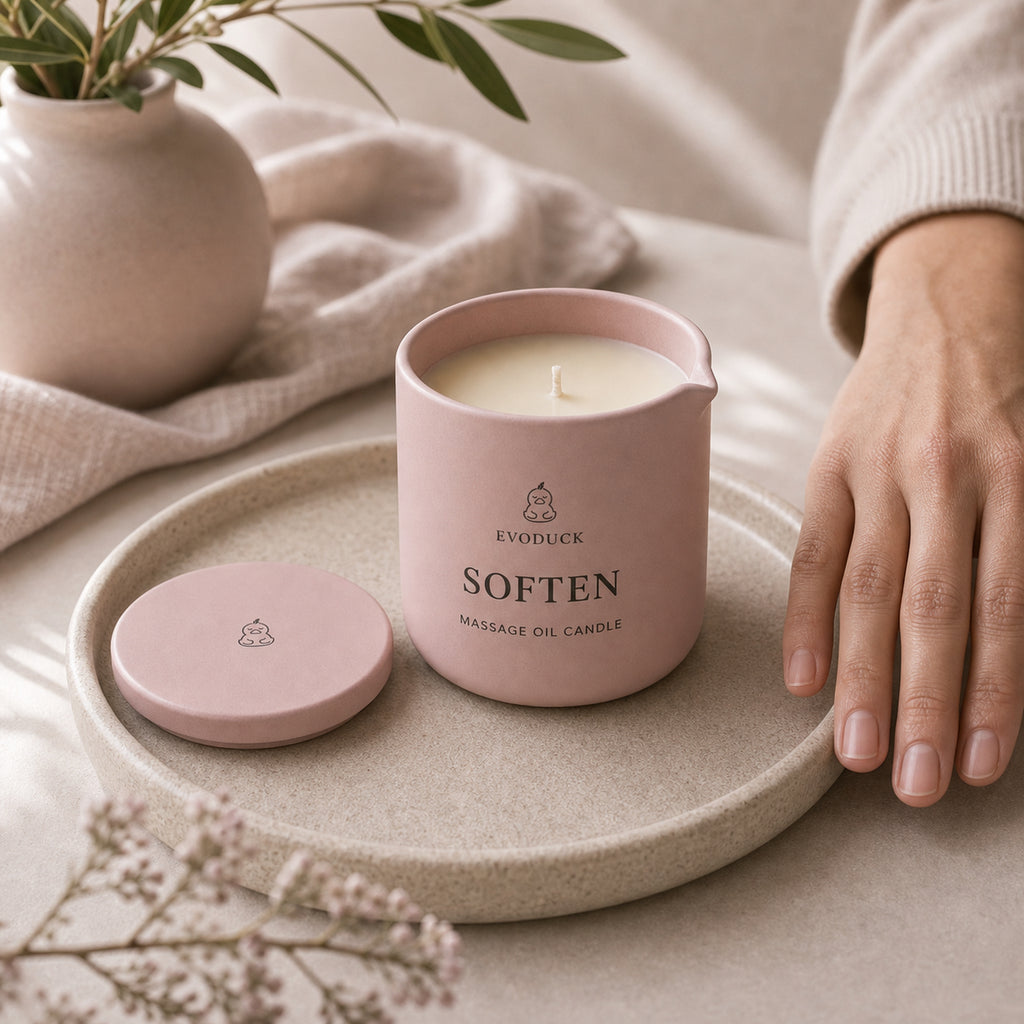 EVODUCK Soften massage oil candle 07 safety scale product image.