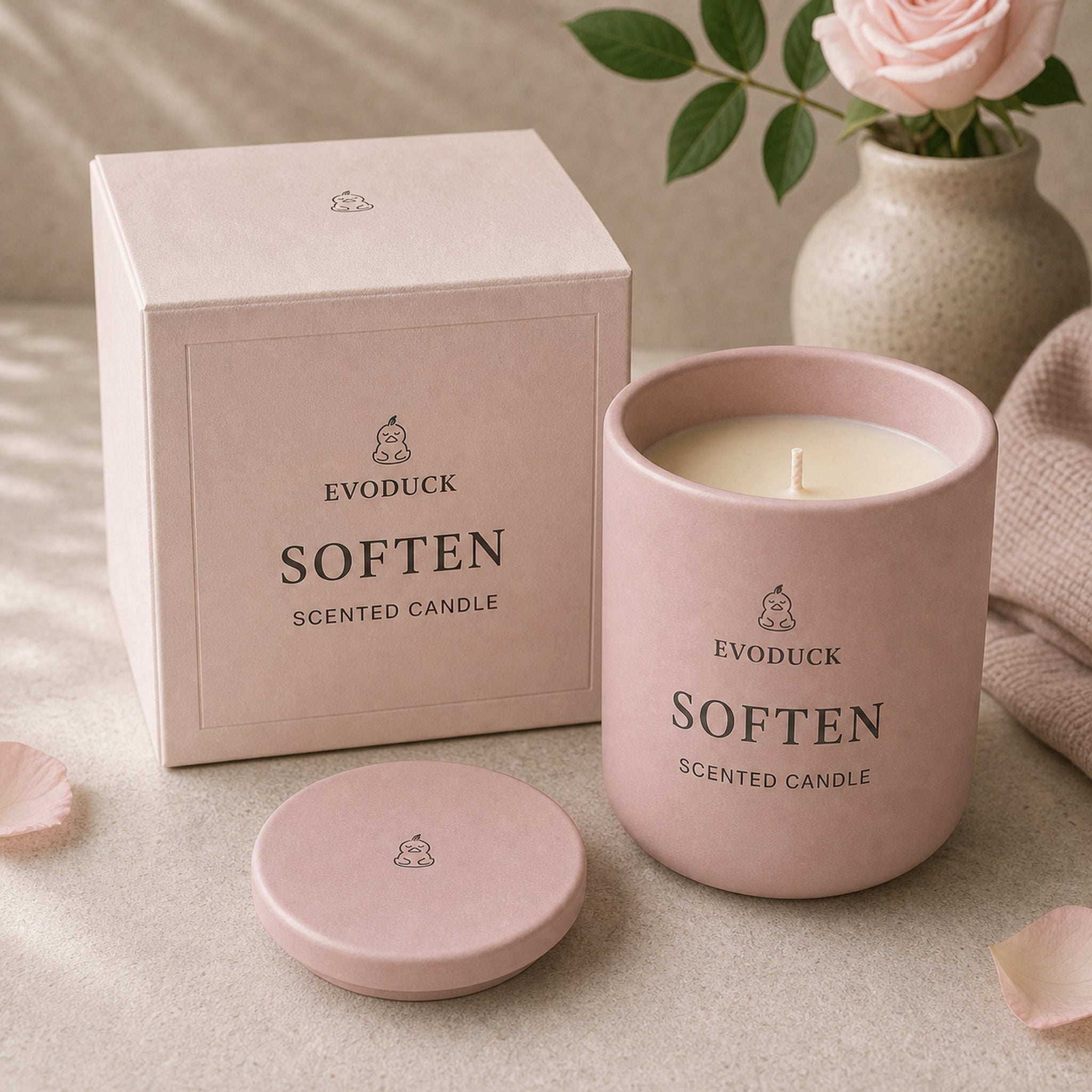 EVODUCK Soften scented candle 03 packaging product image.