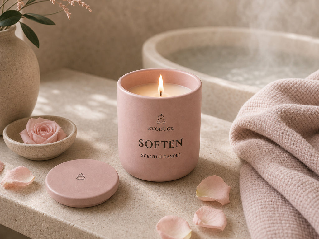 EVODUCK Soften scented candle 04 mood lifestyle product image.