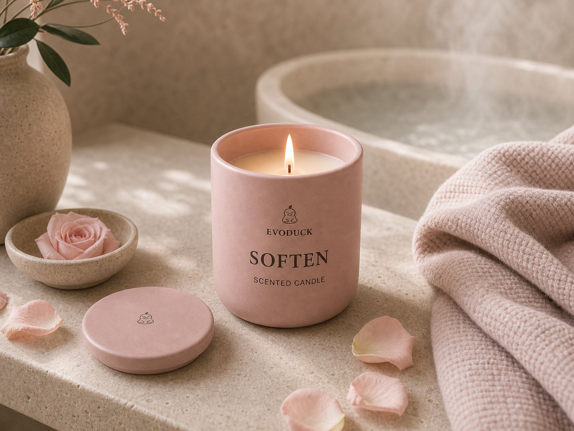 EVODUCK Soften scented candle 04 mood lifestyle product image.