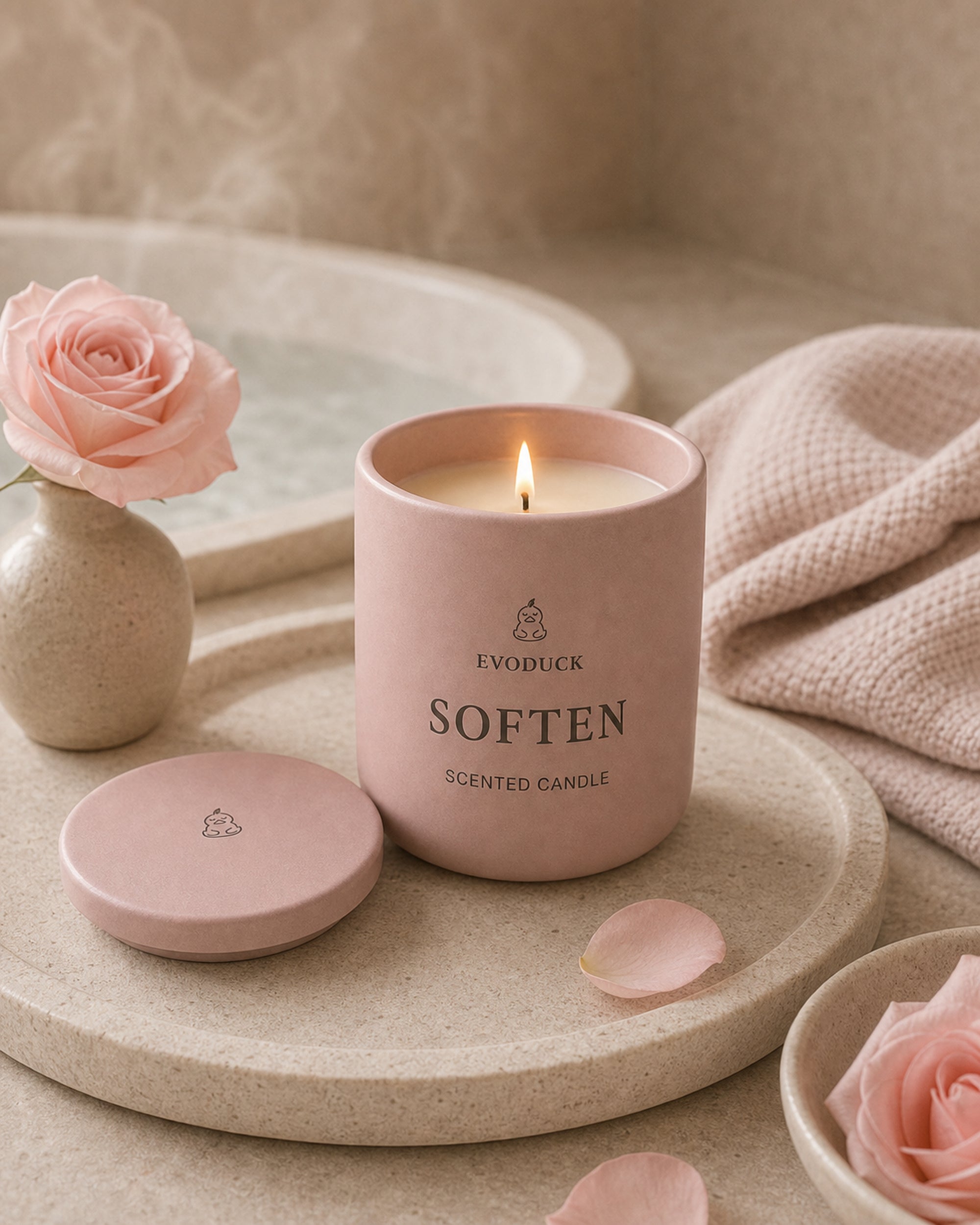 EVODUCK Soften scented candle 05 ritual use product image.